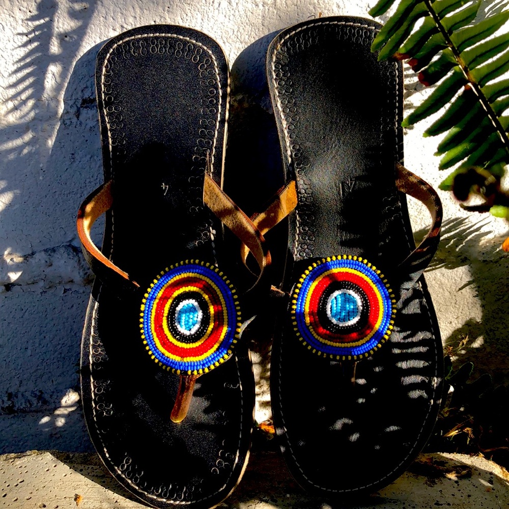 Artisan BEADED FLIP FLOPS HANDCRAFTED SZ 8-9